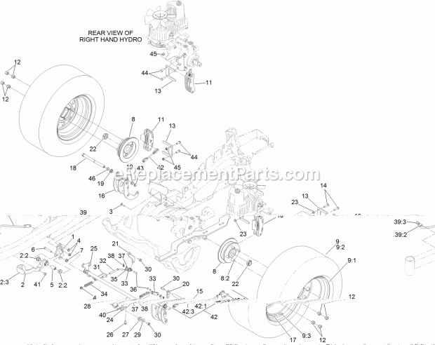 Parking Brake And Rear Wheel Assembly Diagram and Parts List for 74942TE 315000001-315999999 Toro Lawn Mower