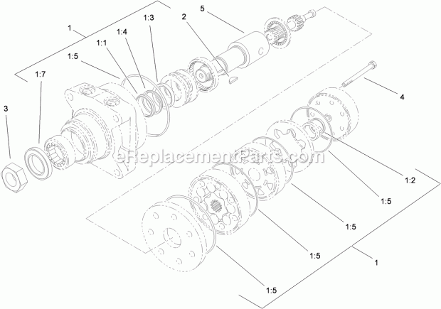 Hydraulic Motor Assembly No. 114-0549 Diagram and Parts List for 74550 310000001-310999999 Toro Lawn Mower