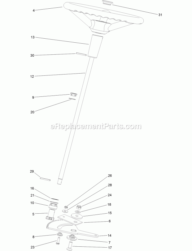 Steering Assembly Diagram and Parts List for 74596 316000001-316999999 Toro Lawn Mower