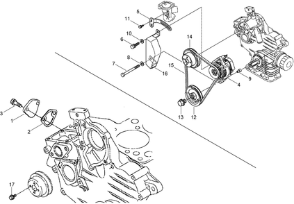 Alternator, Pulley And Fuel Pump Cover Assembly Diagram and Parts List for 74265TE (270000001-270999999)(2007) Toro Lawn Mower