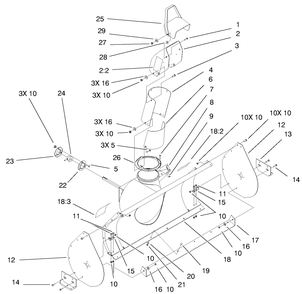 Discharge Chute Assembly Diagram and Parts List for 22456 990001 - 999999 Toro Snow Blower