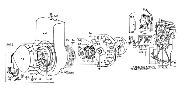 Rewindstarter Assembly Diagram and Parts List for 58210 2000001 - 2999999 Toro Tiller