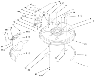 32" Deck Components Assembly Diagram and Parts List for 71209 9900001 - 9999999 Toro Lawn Tractor