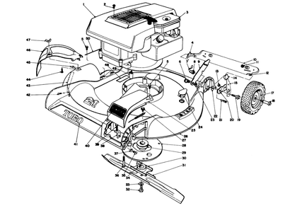 Housing And Engine Assembly Diagram and Parts List for 16255 4000001 - 4999999 Toro Lawn Mower