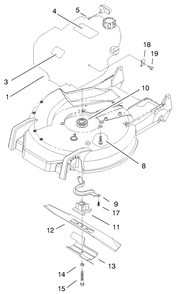 Engine & Blade Assembly Diagram and Parts List for 20044 99000001 - 99999999 Toro Lawn Mower