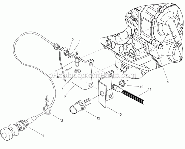 Throttle Control Cable And Remote Battery Pos Diagram and Parts List for 2011  Toro Lawn Tractor Accessories