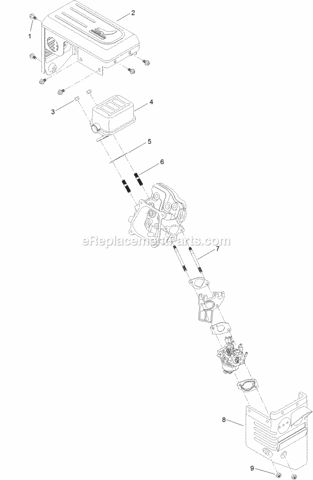 Intake And Exhaust Assembly Diagram and Parts List for 38811 316000001-316999999 Toro Snow Blower