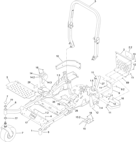 Frame And Caster Wheel Assembly Diagram and Parts List for 74952 402100000-403319824 Toro Lawn Mower