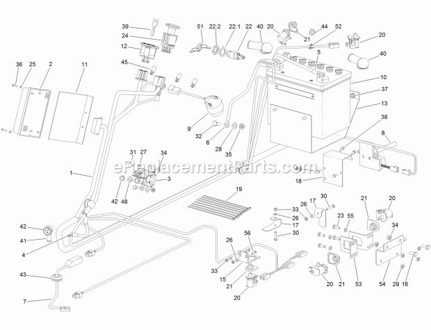 Battery And Electrical Assembly Diagram and Parts List for 74585 317000001-999999999 Toro Lawn Mower