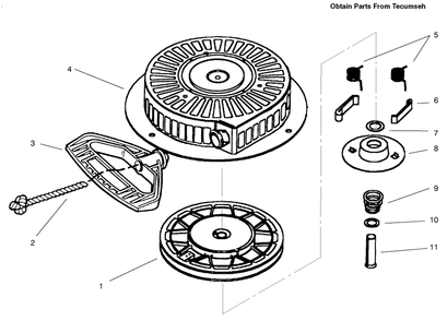 Rewind Starter Tecumseh No. 590733 Diagram and Parts List for 38083 7900001 - 7999999 Toro Snow Blower
