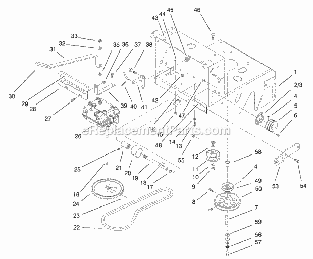 Transmission And Drive Pulley Assembly Diagram and Parts List for 30194 220000001-220999999 Toro Lawn Mower