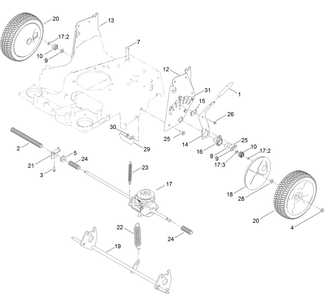 Transmission, Rear Wheel And  Height-Of-Cut Assembly Diagram and Parts List for 21200 407800000 - 410174254 Toro Lawn Mower