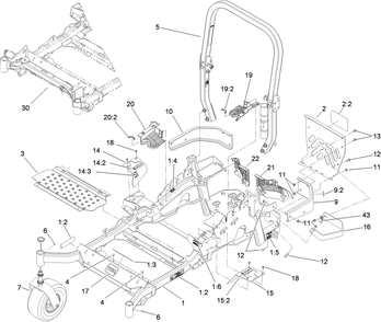 Front Frame, Caster Wheel And Z Stand Assembly Diagram and Parts List for 74965CP (310000001-310999999)(2010) Toro Lawn Mower