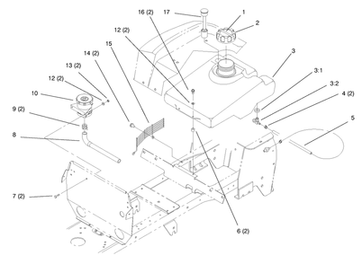 Fuel Tank And Hydro Reservoir Diagram and Parts List for 72102 8900001 - 8900399 Toro Lawn Tractor