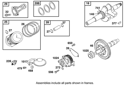 Crankshaft, Piston And Oil Pump Assembly  Briggs And Stratton 303447-1314-E1 Diagram and Parts List for 12003 210000001 - 210999999 Toro Lawn Tractor