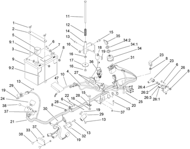 Electrical System Assembly Diagram and Parts List for 74413 (270000001-270999999)(2007) Toro Lawn Mower
