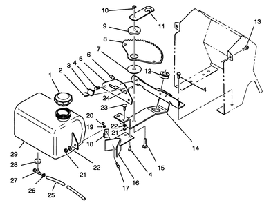 Fuel Tank And Steering Bracket Assembly Diagram and Parts List for 42-16BE01 2000001 - 2999999 Toro Lawn Tractor