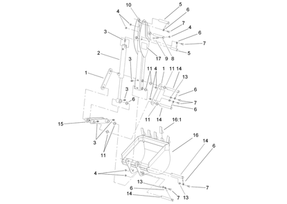 Bucket And Dipperstick Assembly Diagram and Parts List for 23163 317000001 - 317999999 Toro Lawn Tractor Accessories