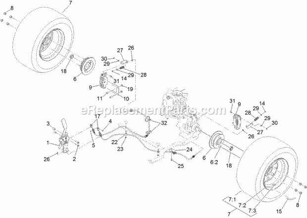 Rear Wheel And Park Brake Assembly Diagram and Parts List for 74979 313000001-313999999 Toro Lawn Mower