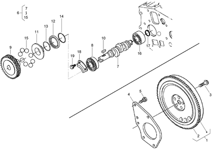 Flywheel, Fuel Camshaft And Governor Shaft Assembly Diagram and Parts List for 74265TE (270000001-270999999)(2007) Toro Lawn Mower