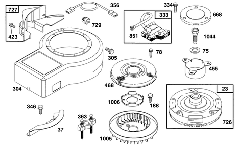 Engine Briggs & Stratton Model 283707-0156-01 Diagram and Parts List for 71182 5910001 - 5999999 Toro Lawn Tractor