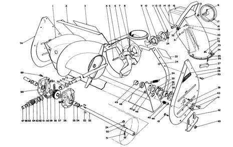 Auger Assembly Diagram and Parts List for 38150 7000001 - 7999999 Toro Snow Blower