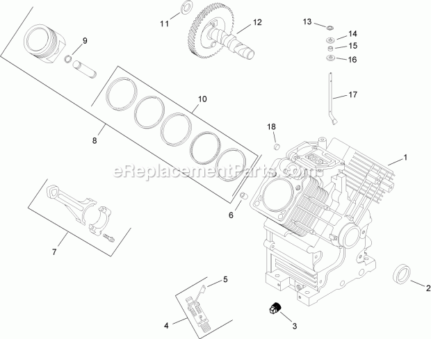 Crankcase Assembly Kohler Ch740 0075 Diagram and Parts List for 74282 280000001-280999999 Toro Lawn Mower