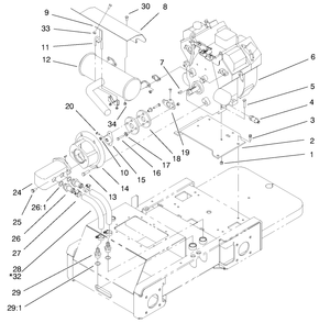 Engine And Pump Assembly Diagram and Parts List for 22305 990001 - 991007 Toro Lawn Tractor Accessories