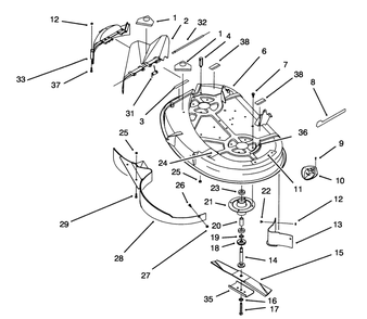 Housing & Spindle Assembly (38" Cutting Unit) Diagram and Parts List for 71184 5900001 - 5910000 Toro Lawn Tractor