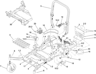 Front Frame, Caster Whee And Z Stand Assembly Diagram and Parts List for 74967CP (290000001-290999999)(2009) Toro Lawn Mower