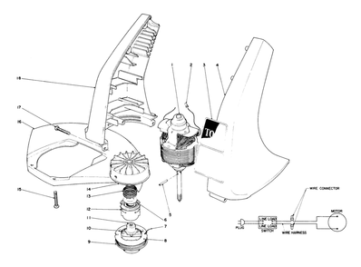 Motor And Housing Assembly Diagram and Parts List for 51318C 8000001 - 8999999 Toro Trimmer