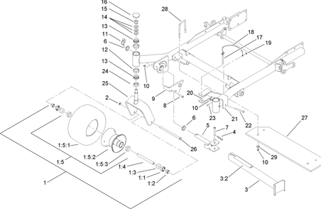 Caster Wheel Assembly Diagram and Parts List for 74264TE (260000001-260999999)(2006) Toro Lawn Mower