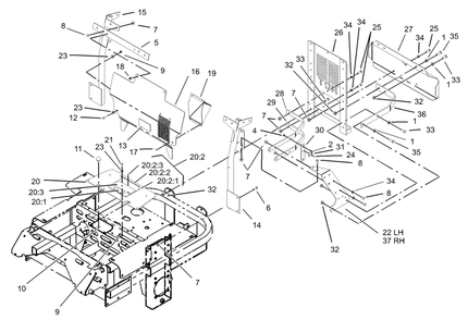 Cooling Mounting Frame Assembly Diagram and Parts List for 74214 (230006001-230999999)(2003) Toro Lawn Mower