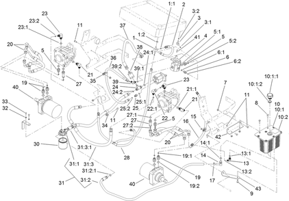 Hydraulic System Assembly Diagram and Parts List for 74269 (313000001-313999999)(2013) Toro Lawn Mower