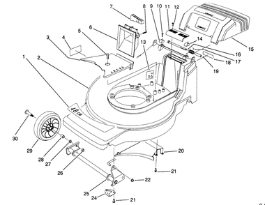 Housing Assembly (Model No. 20911b) Diagram and Parts List for 20916B 1000001 - 1999999 Toro Lawn Mower