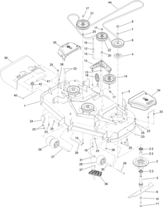 Deck Assembly Diagram and Parts List for 74470 400000000-402099999 Toro Lawn Tractor