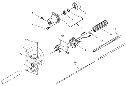 Clutch And Handle Assembly Diagram and Parts List for 53009 990001 - 999999 Toro Trimmer