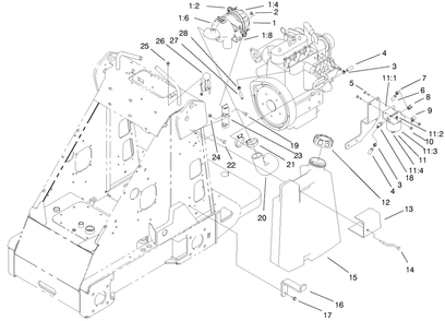 Fuel Tank And Air Filter Assembly Diagram and Parts List for 22303 990001 - 999999 Toro Lawn Tractor Accessories
