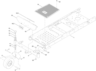 Frame, Front Axle And Caster Wheel Assembly Diagram and Parts List for 74750 316000001 - 316999999 Toro Lawn Tractor