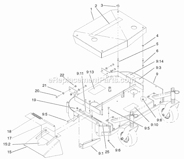 Deck Assembly Diagram and Parts List for 30194 220000001-220999999 Toro Lawn Mower