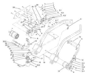 Front Hydraulic Assembly Diagram and Parts List for 74187 (200000501-200999999)(2000) Toro Lawn Mower