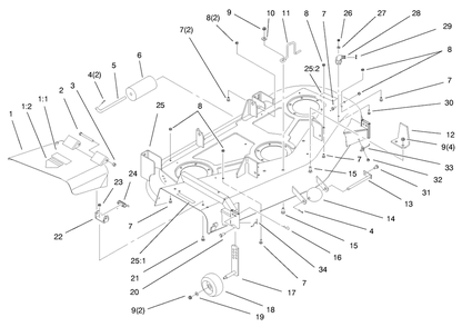 Deck Assembly Diagram and Parts List for 78375 8900001 - 8999999 Toro Lawn Mower