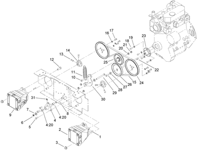 Wheel Pump Drive Assembly Diagram and Parts List for 74281TE (270000001-270000300)(2007) Toro Lawn Tractor