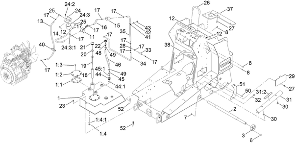 Hydraulic Tank And Track Shaft Assembly Diagram and Parts List for 22327G 409990000 - 410479999 Toro Lawn Tractor Accessories