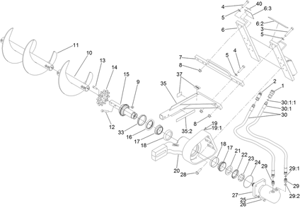 High-Torque Trencher Head Assembly Diagram and Parts List for 22473 404310000 - 999999999 Toro Lawn Tractor Accessories