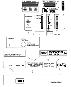 Decals Diagram and Parts List for 74140 590001 - 599999 Toro Lawn Tractor
