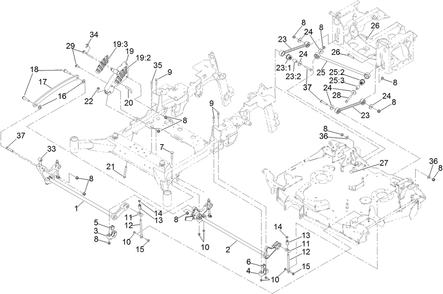 Deck Lift Assembly Diagram and Parts List for 72096 406343181-407109999 Toro Lawn Tractor
