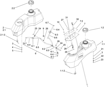 Fuel System Assembly Diagram and Parts List for 74413 (270000001-270999999)(2007) Toro Lawn Mower