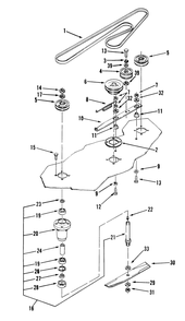 Belt & Spindle Assembly Diagram and Parts List for D5-42MS01 2000001 - 2999999 Toro Lawn Mower
