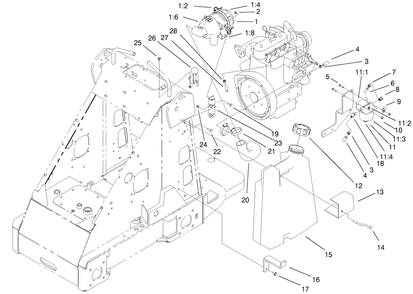 Fuel Tank And Air Filter Assembly Diagram and Parts List for 22303TE 990001 - 999999 Toro Lawn Tractor Accessories